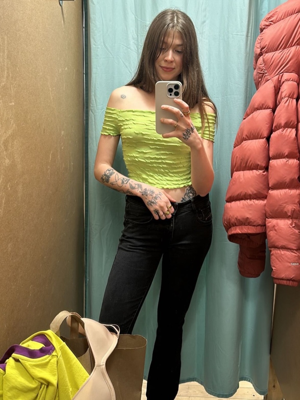 Lime Green Ruffled Off-Shoulder Top